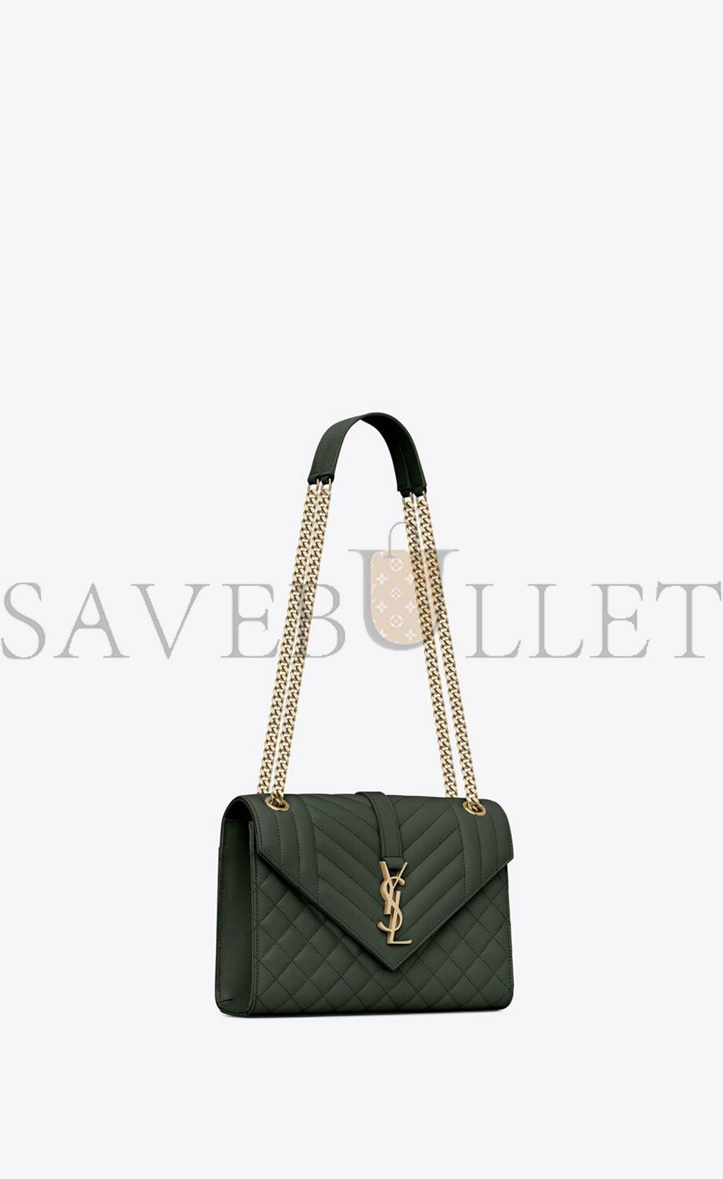 YSL ENVELOPE MEDIUM CHAIN BAG IN MIX MATELASS&EACUTE; GRAIN DE POUDRE EMBOSSED LEATHER 600185BOW913045 (24*17.5*6cm)