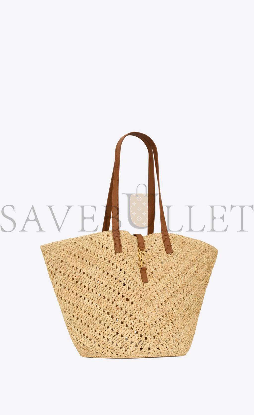 YSL PANIER MEDIUM IN RAFFIA AND VEGETABLE-TANNED LEATHER 740375GAADJ2080 (44*21*20cm)