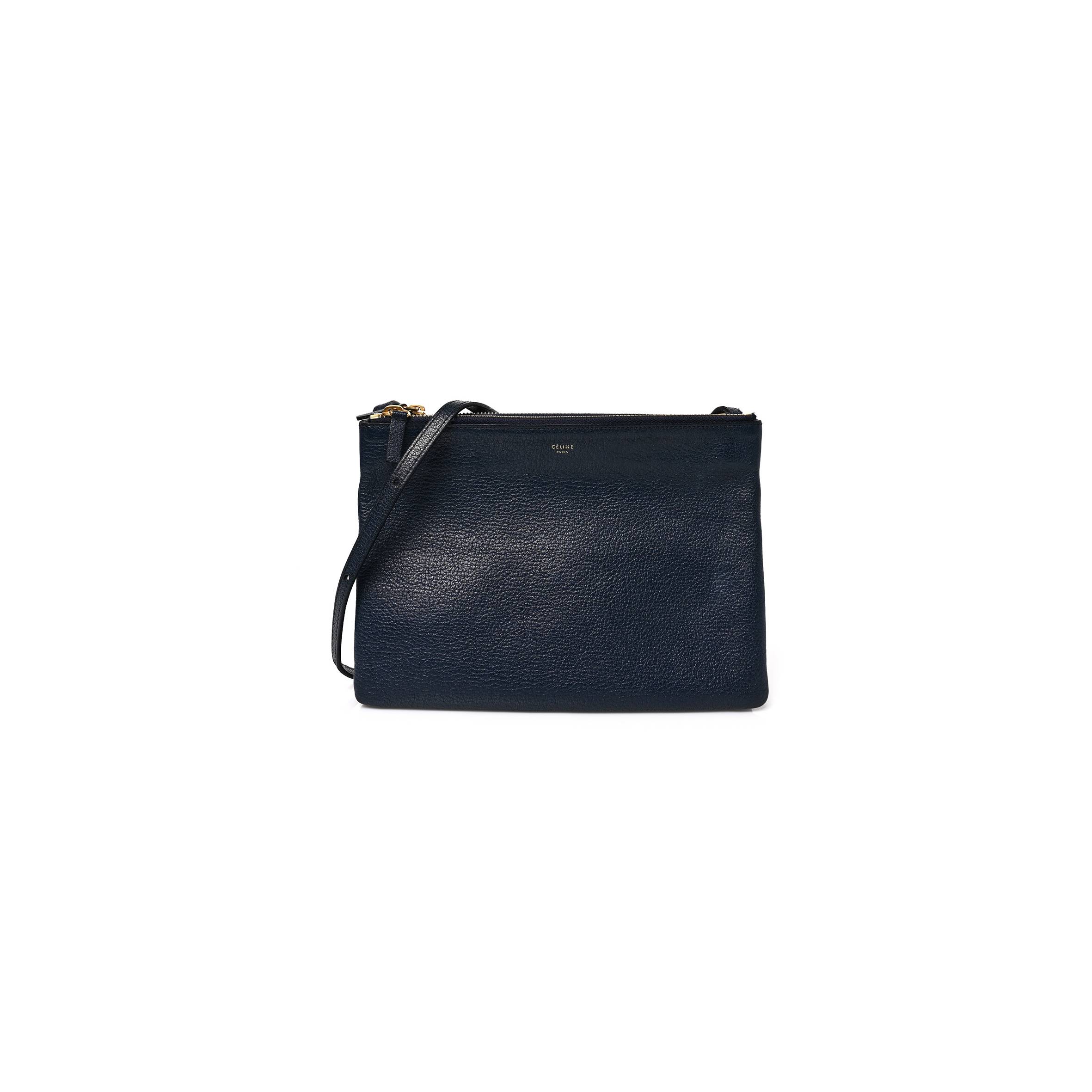 CELINE GOATSKIN LARGE TRIO CROSSBODY BAG DARK BLUE (24*18*3cm)