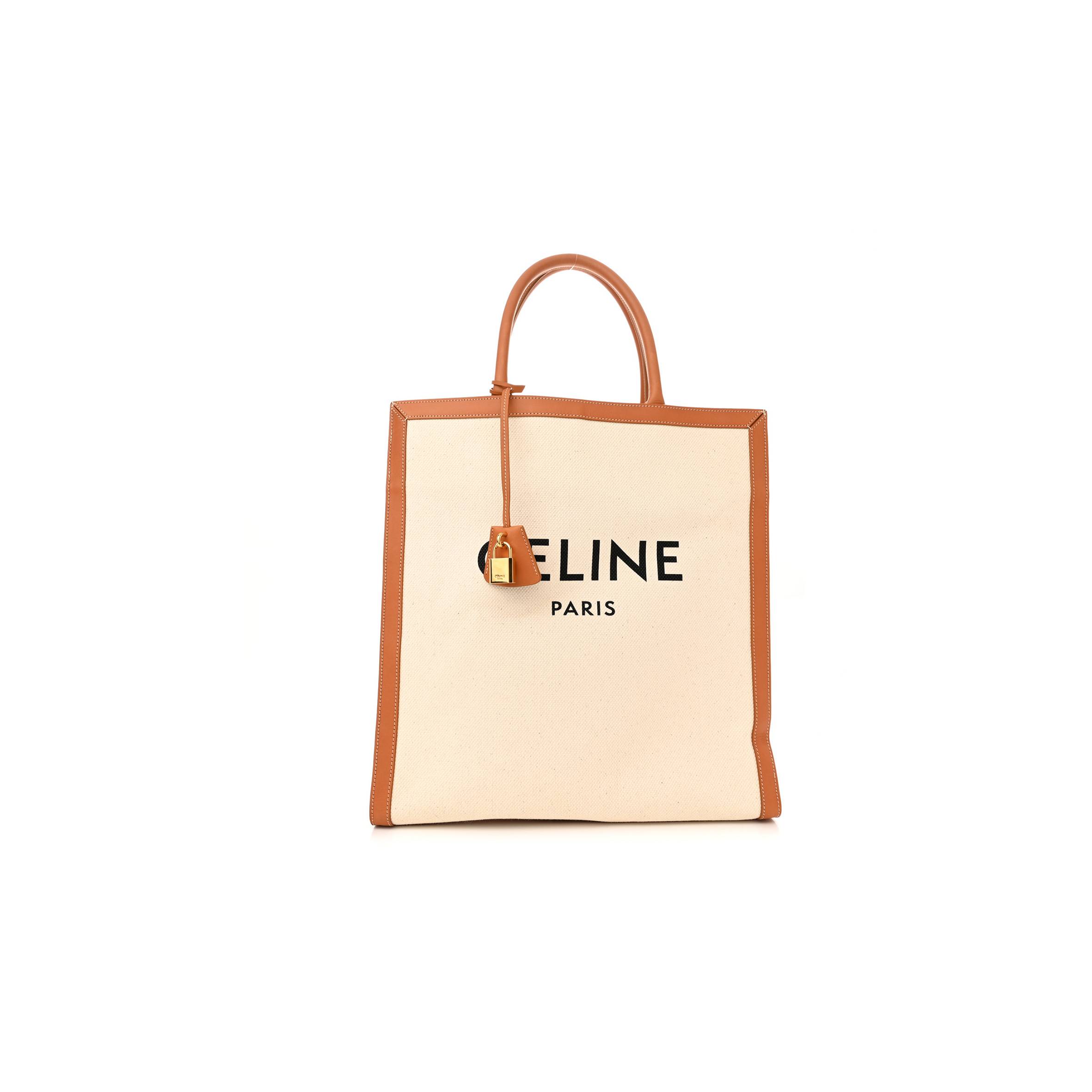 CELINE CANVAS CALFSKIN LOGO PRINT VERTICAL CABAS NATURAL TAN (39*36*9cm)