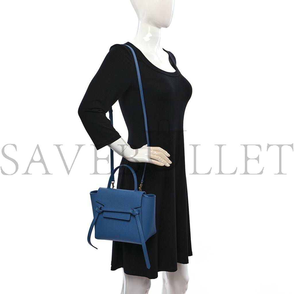 CELINE GRAINED CALFSKIN NANO BELT BAG BLUE (20*19*11cm)