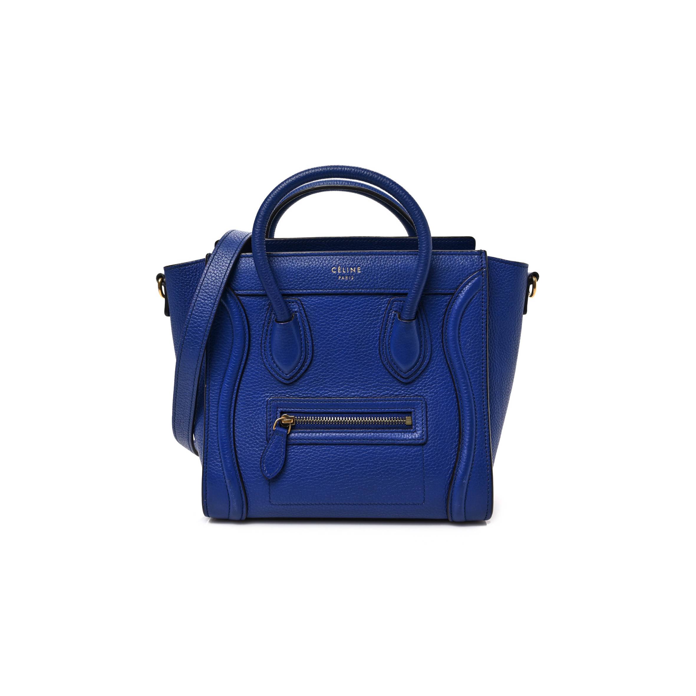 CELINE DRUMMED CALFSKIN NANO LUGGAGE INDIGO (20*19*10cm)