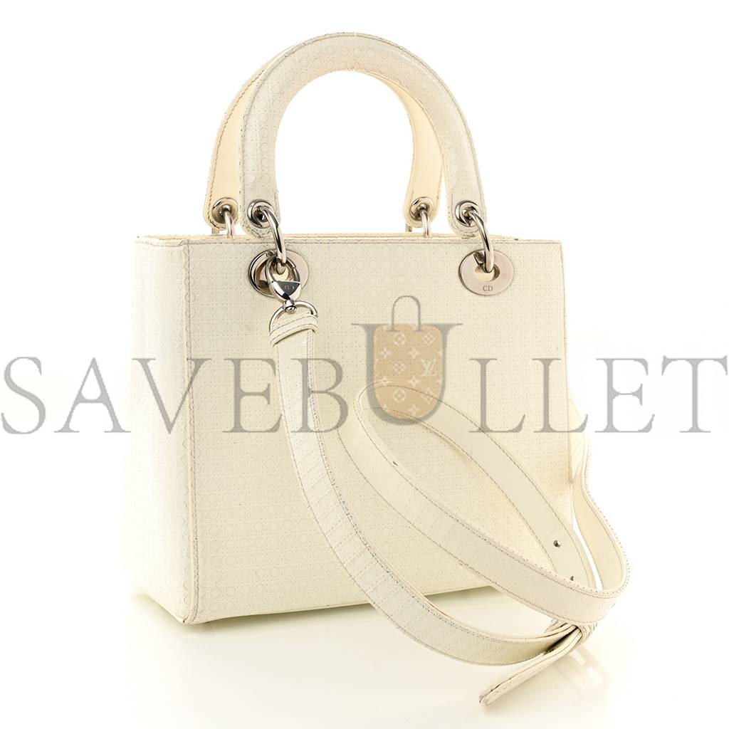 DIOR PATENT MICRO-CANNAGE MEDIUM LADY DIOR WHITE (24*21*12.1cm)