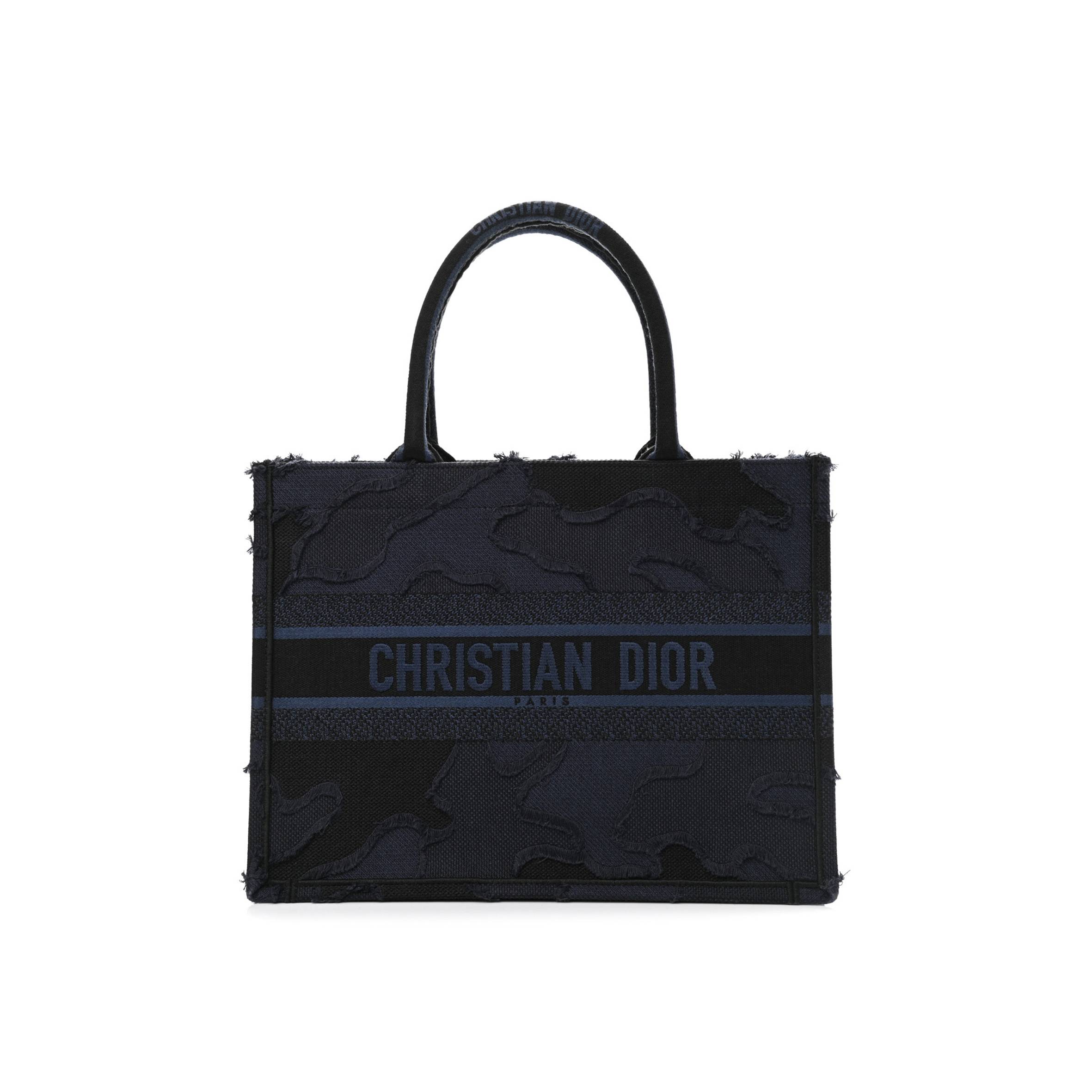 DIOR CANVAS EMBROIDERED CAMOUFLAGE BOOK TOTE BLUE (36*27*16.5cm)