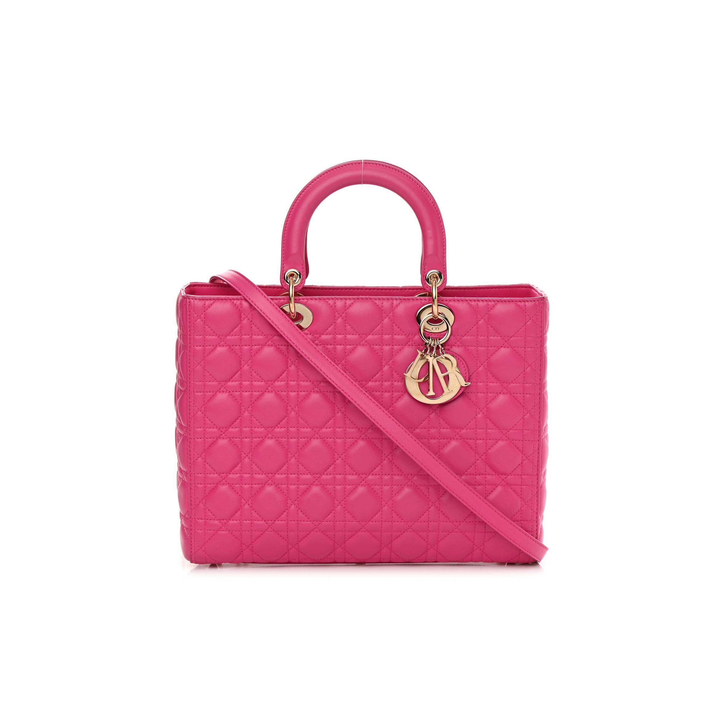 DIOR LAMBSKIN CANNAGE LARGE LADY DIOR FUCHSIA (32*25*8.9cm)