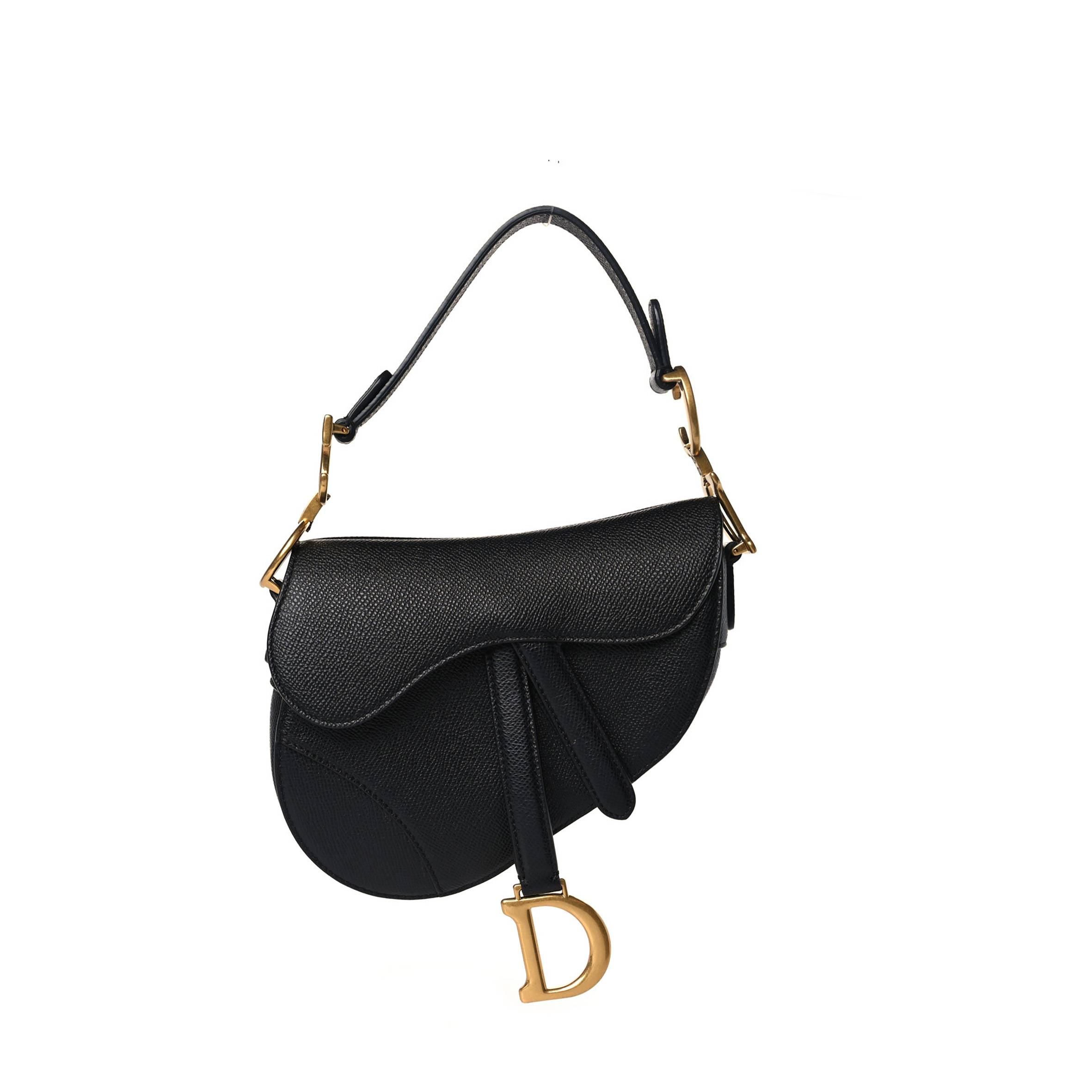 DIOR GRAINED CALFSKIN MINI SADDLE BAG BLACK (18*16*5.7cm)