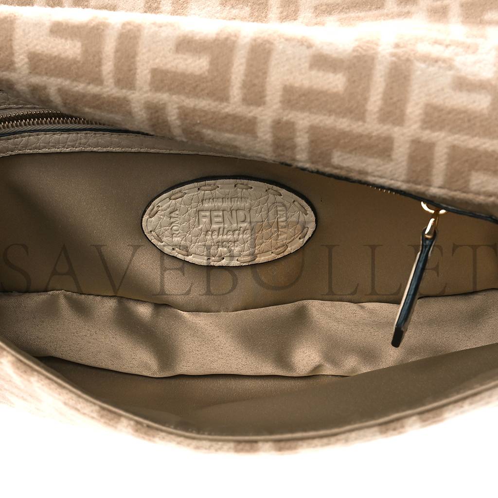 FENDI WOOL CUOIO ROMANO SELLERIA FF 1974 BAGUETTE 1997 BEIGE CAMMELLO CAMELIA (27*15*4cm)