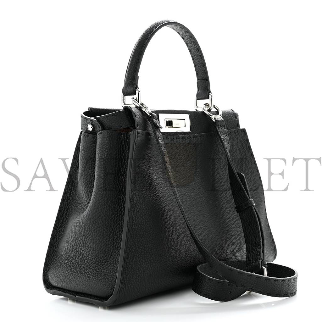 FENDI CUOIO ROMANO SELLERIA BI-COLOR MEDIUM PEEKABOO ICONIC SATCHEL BLACK MOU (34*24*13cm)