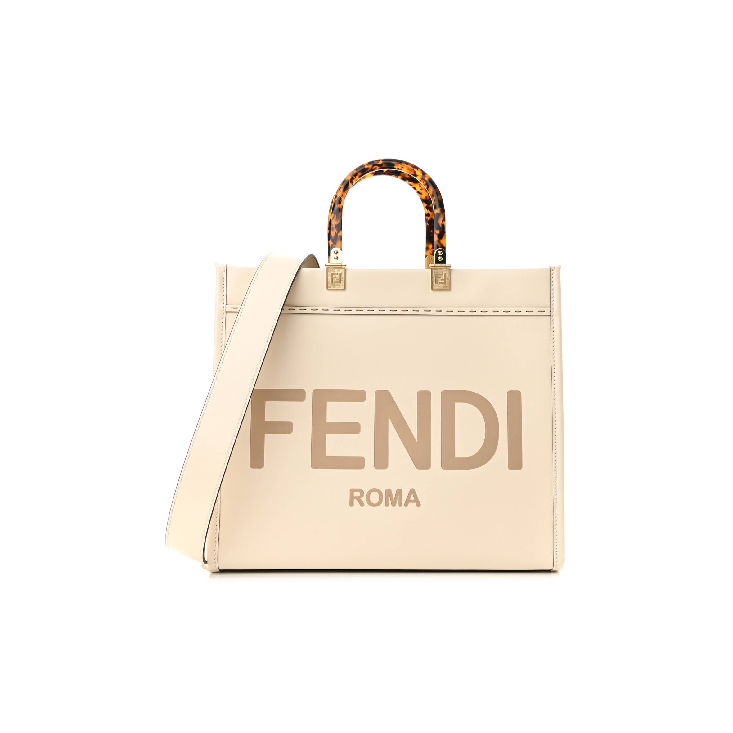 FENDI VITELLO KING PLEXIGLASS MEDIUM FENDI SUNSHINE SHOPPER TOTE WHITE ICE (36*30*15cm)