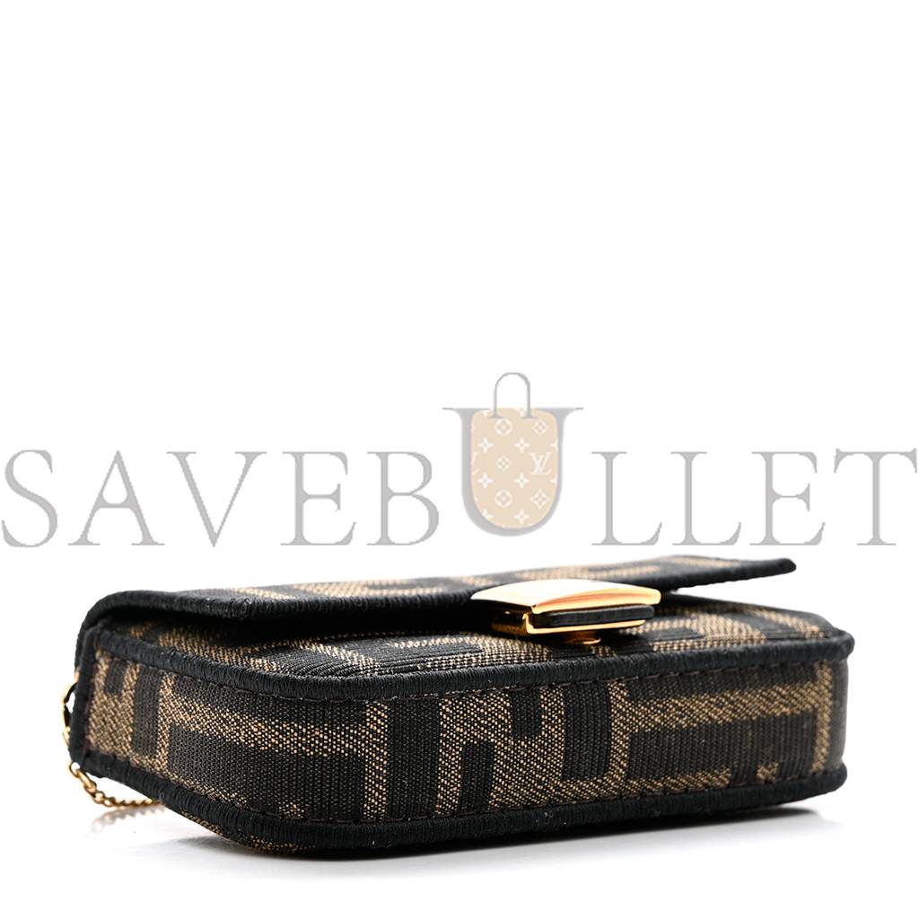 FENDI FABRIC JACQUARD FF 1974 NANO BAGUETTE CHARM TOBACCO MORO BLACK (10*6*3cm)