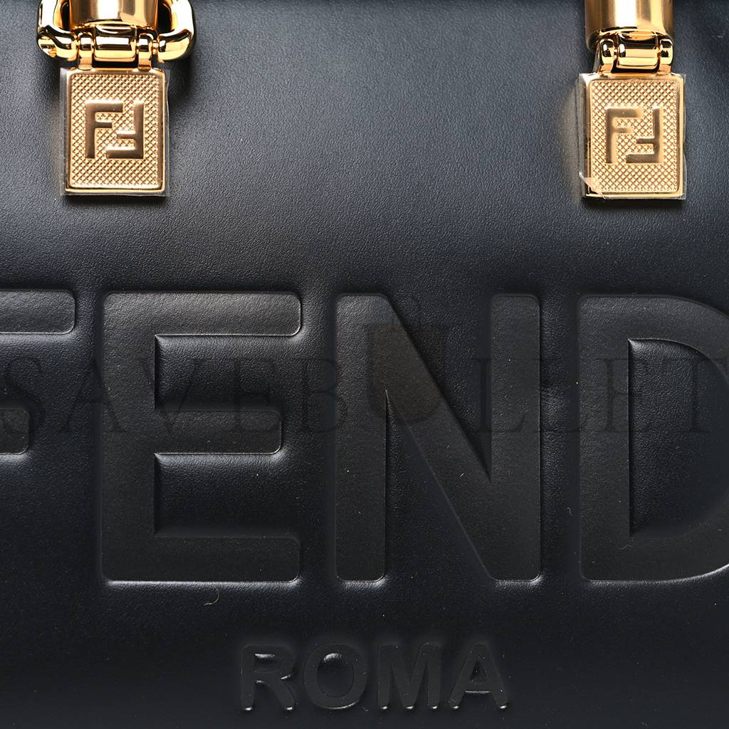 FENDI VITELLO KING PLEXIGLASS LOGO EMBOSSED MINI BY THE WAY TOP HANDLE BOSTON BAG BLACK (18*10*9cm)