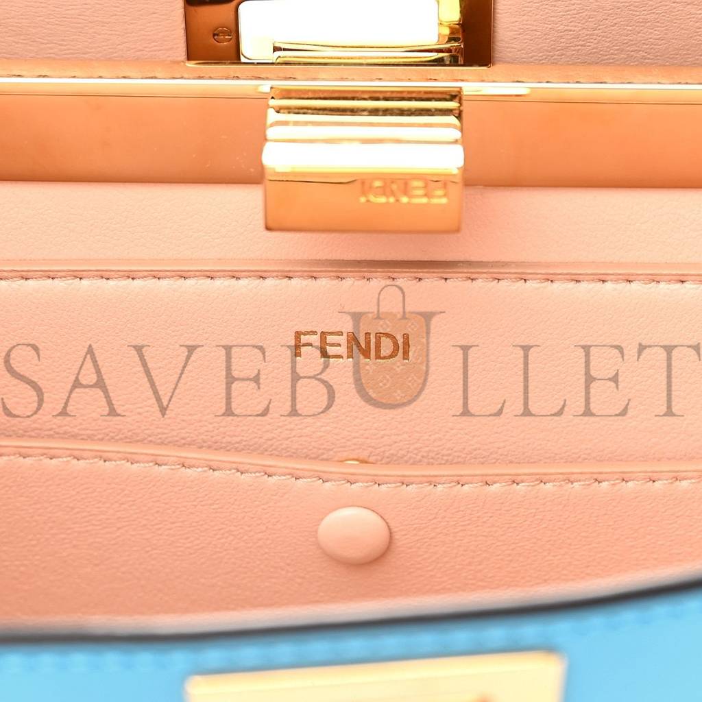 FENDI VITELLO KING LUXOR SHINY NAPPA MEDIUM PEEKABOO I SEE U EAST WEST SATCHEL CYBER BLUE LIGHT ROSE (29*18*11cm)